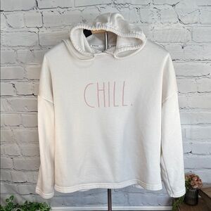 Rae Dunn Cream Hoodie with Pink 'CHILL' Text